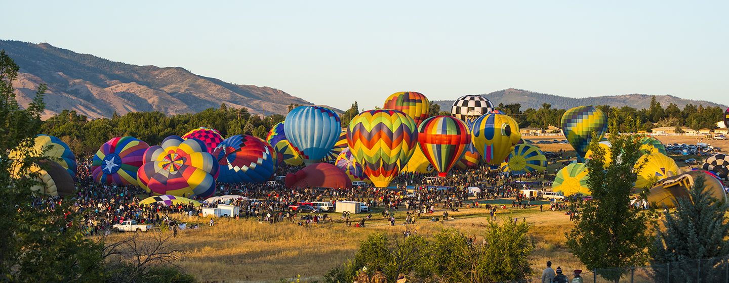 Hot air balloons getting ready to take off for the race in Reno, Nevada.
