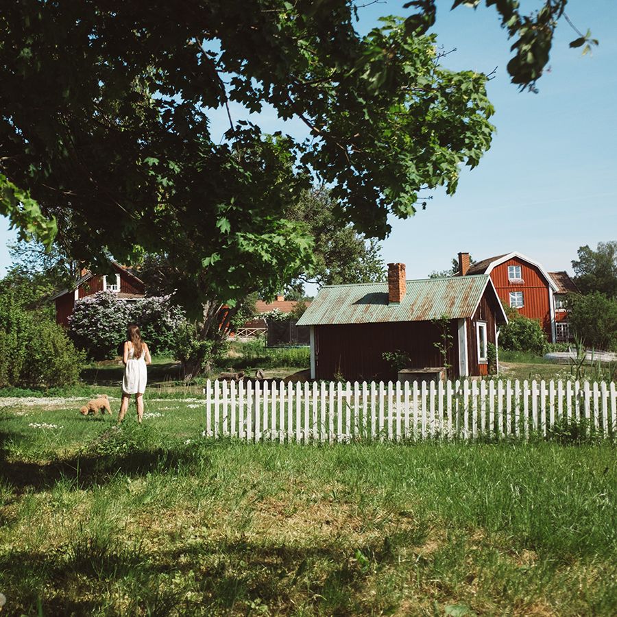 A meadow with a red barn in New York.