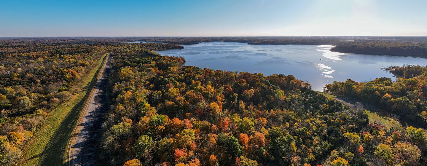 Grassy meadow aerial view in Ohio.