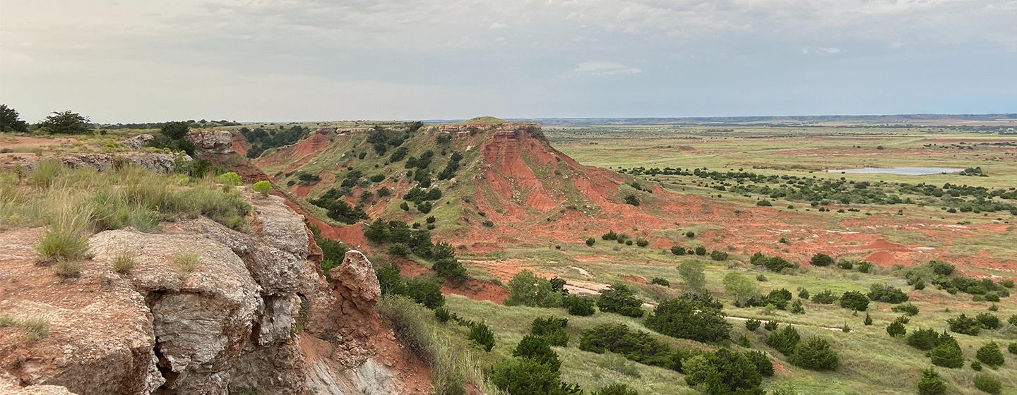 Grassy meadows and cliffs in Oklahoma.